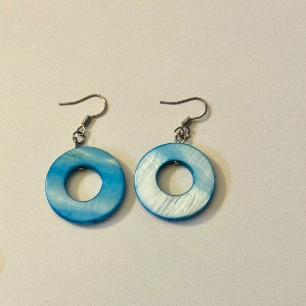 Handmade teal circle earrings
